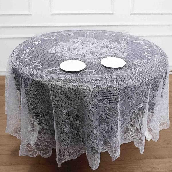 Tableclothsfactory 90" White Premium Lace Round Tablecloth for Banquet Party Wedding Event Home Decor