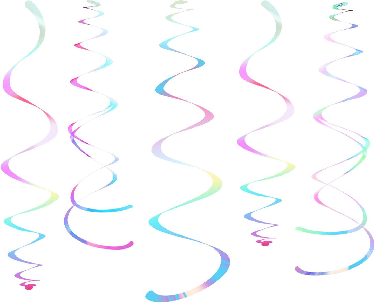 Iridescent White Party Hanging Swirl Decorations Shimmer Transparent White Plastic Streamer for Ceiling, Pack of 28