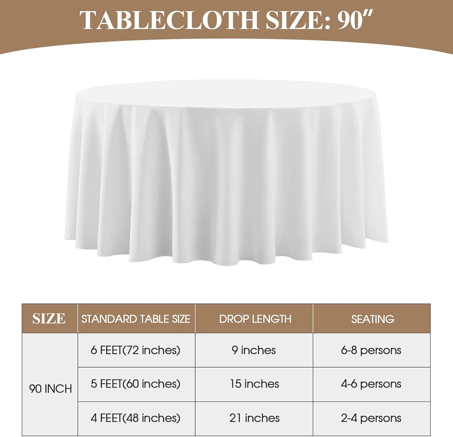 Round Tablecloth 6 Pack 90 Inch White Tablecloths Washable Decorative Linen Polyester Table Clothes Cover for Dining Table Banquets Buffet Parties and Wedding