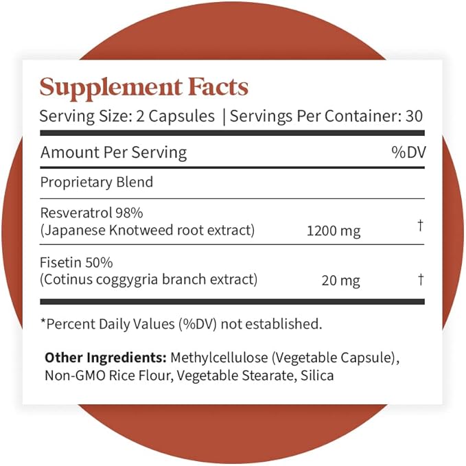 Pattern Wellness Resveratrol Supplement with Fisetin - Natural Antioxidant Booster - Whole Body & Heart Health, Healthy Immune Responses - No Fillers & Binders - USA Tested - 60 Non-GMO Capsules