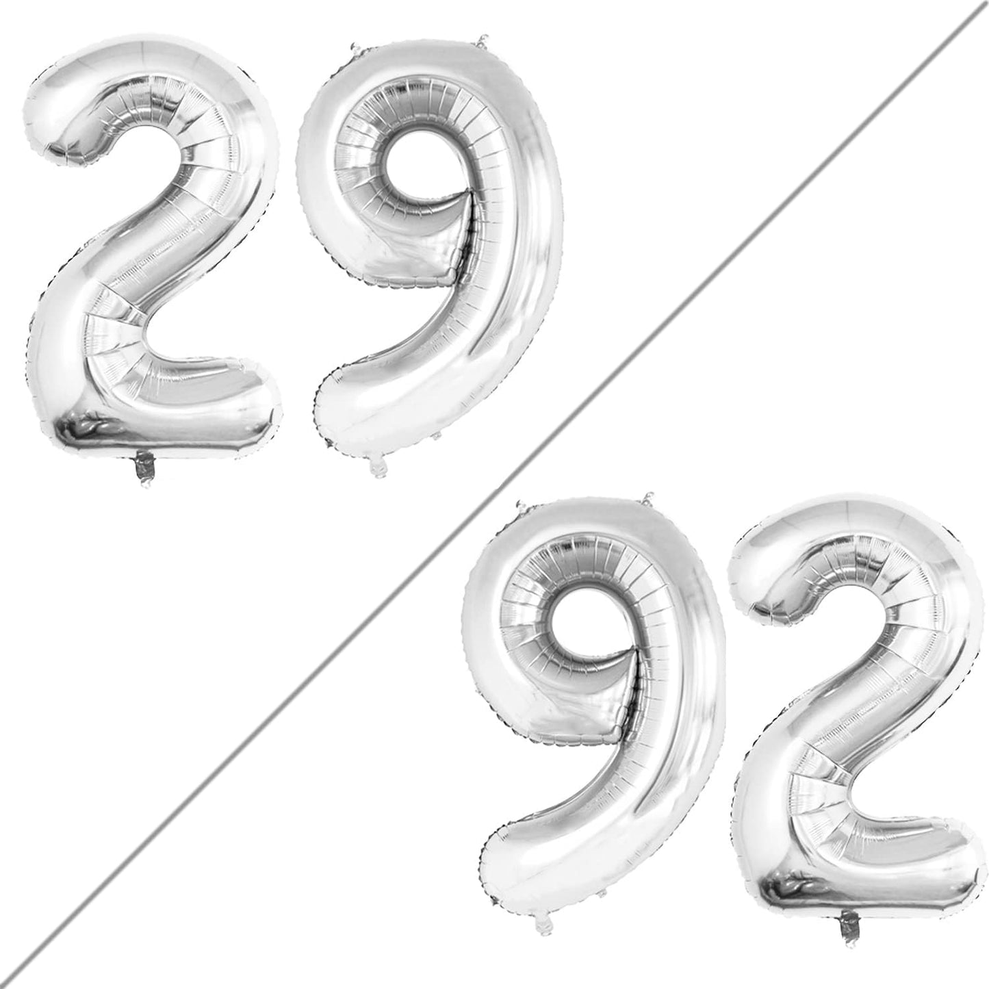GOER Number 29 Balloons for 29th Birthday Party Decorations,42 Inch Jumbo Foil Helium 92 Balloons for 92nd Birthday Party Decoration (Silver)