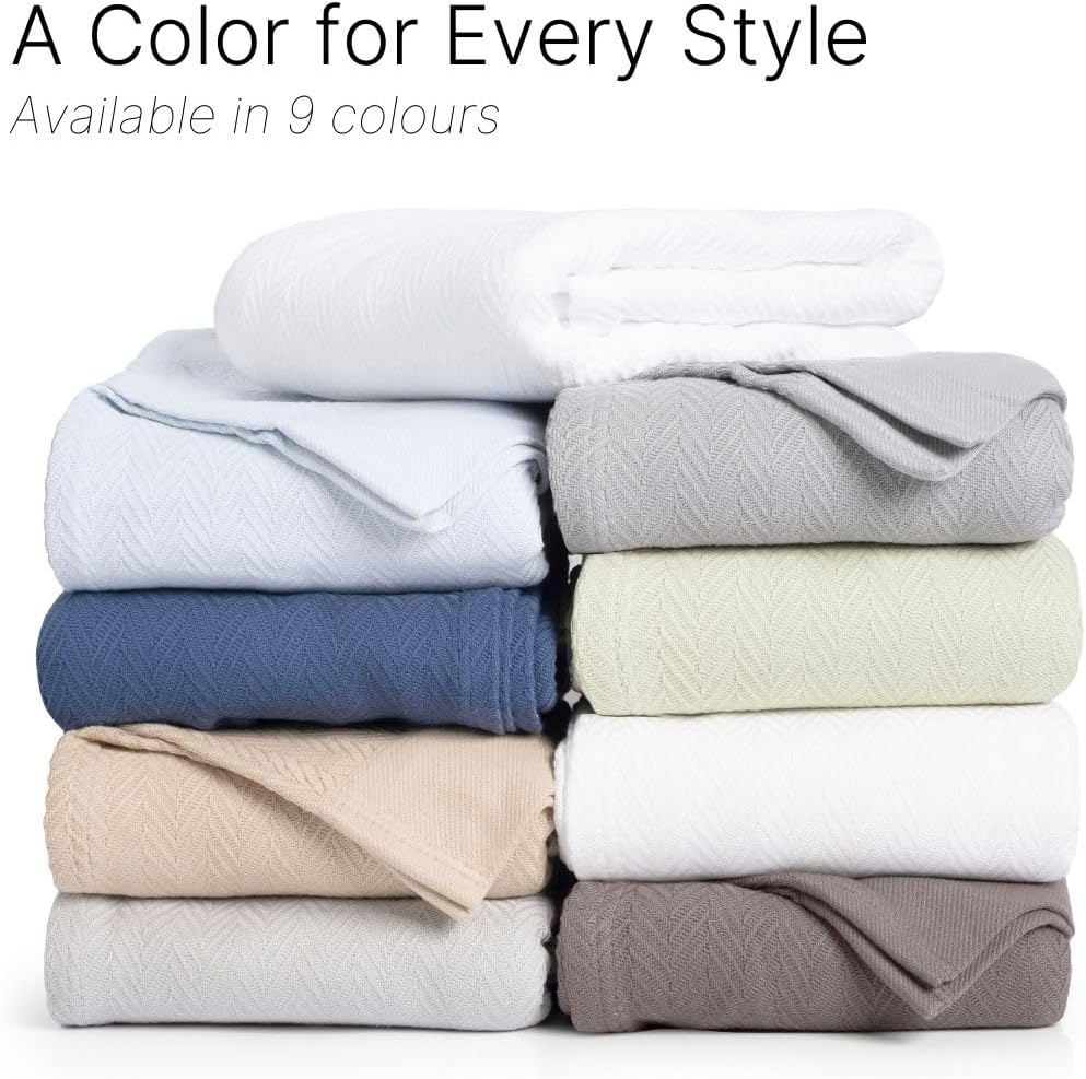 100% Cotton Herringbone Weave Blankets, 108" X 90" King, Throw Blanket for Bed, All Season Cotton Blanket, Cozy Blanket,Throws & Bed Blanket, Throw Blanket for Couch, Modern Home Decor -Sage