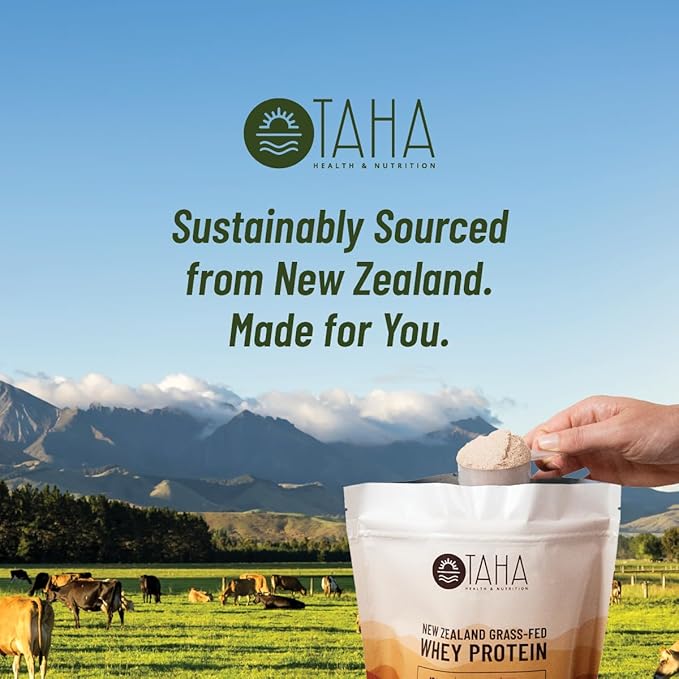 Taha Health & Nutrition Chocolate Flavored Whey Protein Concentrate Powder, 25g Protein, 140 Calories, 2g Sugar | New Zealand Grass-Fed, Free-Range Dairy | Gluten and Soy Free, Keto, Kosher | 2LB