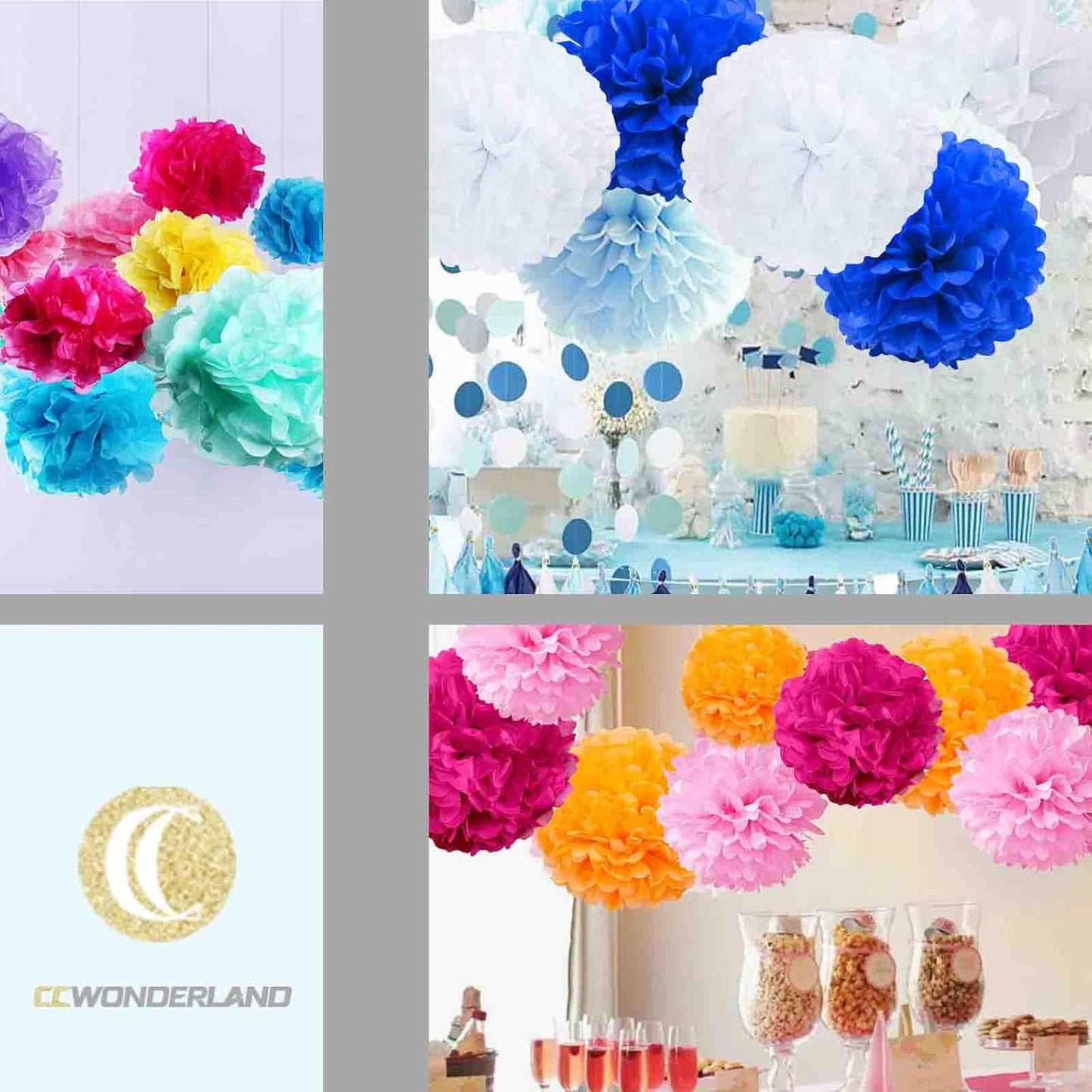 Dark Green and Light Green and Yellow Paper Pom Poms - Party Tissue Paper Flowers Balls - Party Hanging Decoration Supplies - Size of 10inch, 12inch, Pack of 12