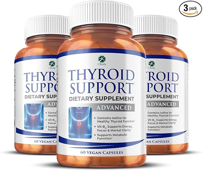 1 Body Thyroid Support Supplement, 90-Day Supply, 3 Pack with B12, Iodine, Zinc, Selenium, Ashwagandha, Non-GMO Vegetarian Formula