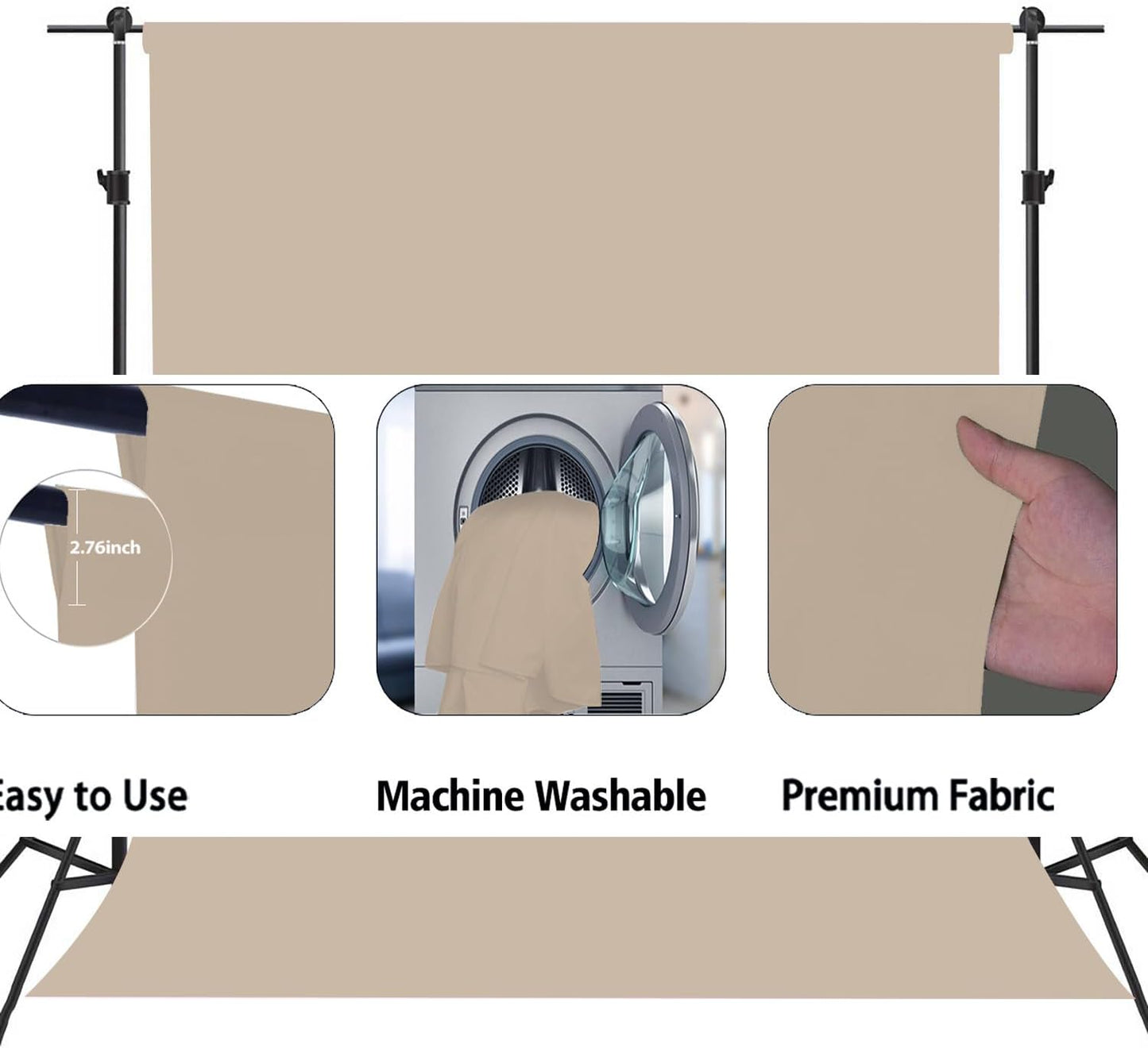Beige Photo Backdrop,Photo Booth Portrait Photography Backdrops,Studio Beige Backdrop for Photoshoot Streaming Video Shooting 8FTx10FT