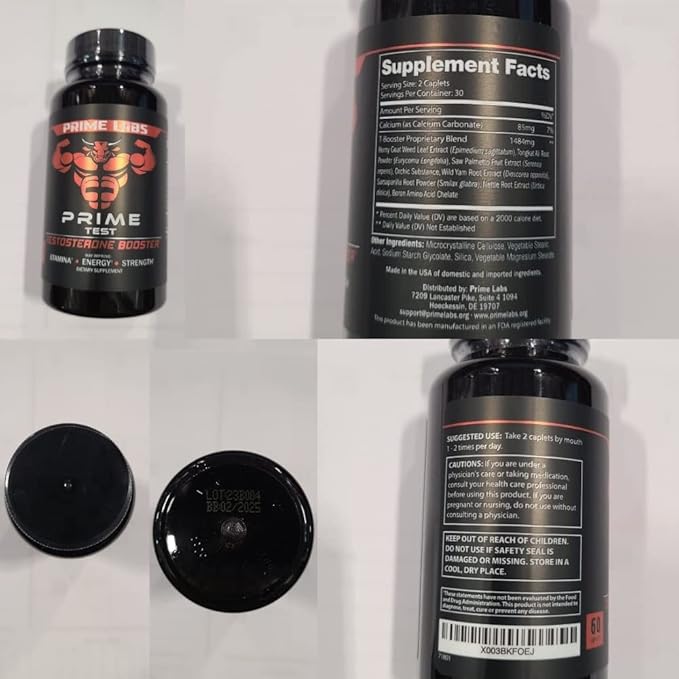 Prime Labs Testosterone Supplement for Men (2-Pack) - Stamina, Endurance, Energy, & Strength - Men's Testosterone Booster & Workout Supplement - 120 Caplets
