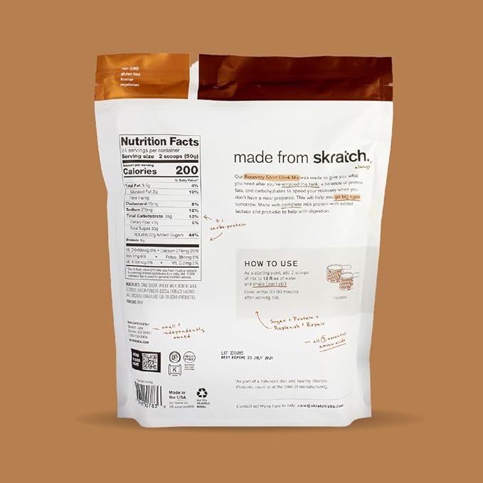 Skratch Labs Post Workout Recovery Drink Mix with Chocolate, (41.6 oz, 24 Servings) with Complete Milk Protein of Casein and Whey and Probiotics, Gluten Free, Kosher, Natural, Vegetarian