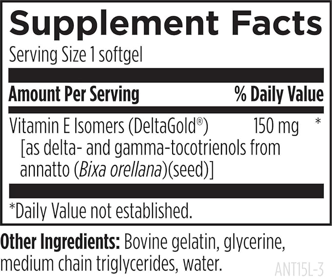 Designs for Health Annatto-E 150mg Tocotrienols - DeltaGold Vitamin E Complex Supplement with Delta + Gamma Tocotrienols - Cardiovascular, Healthy Aging + Antioxidant Support - Non-GMO (60 Softgels)