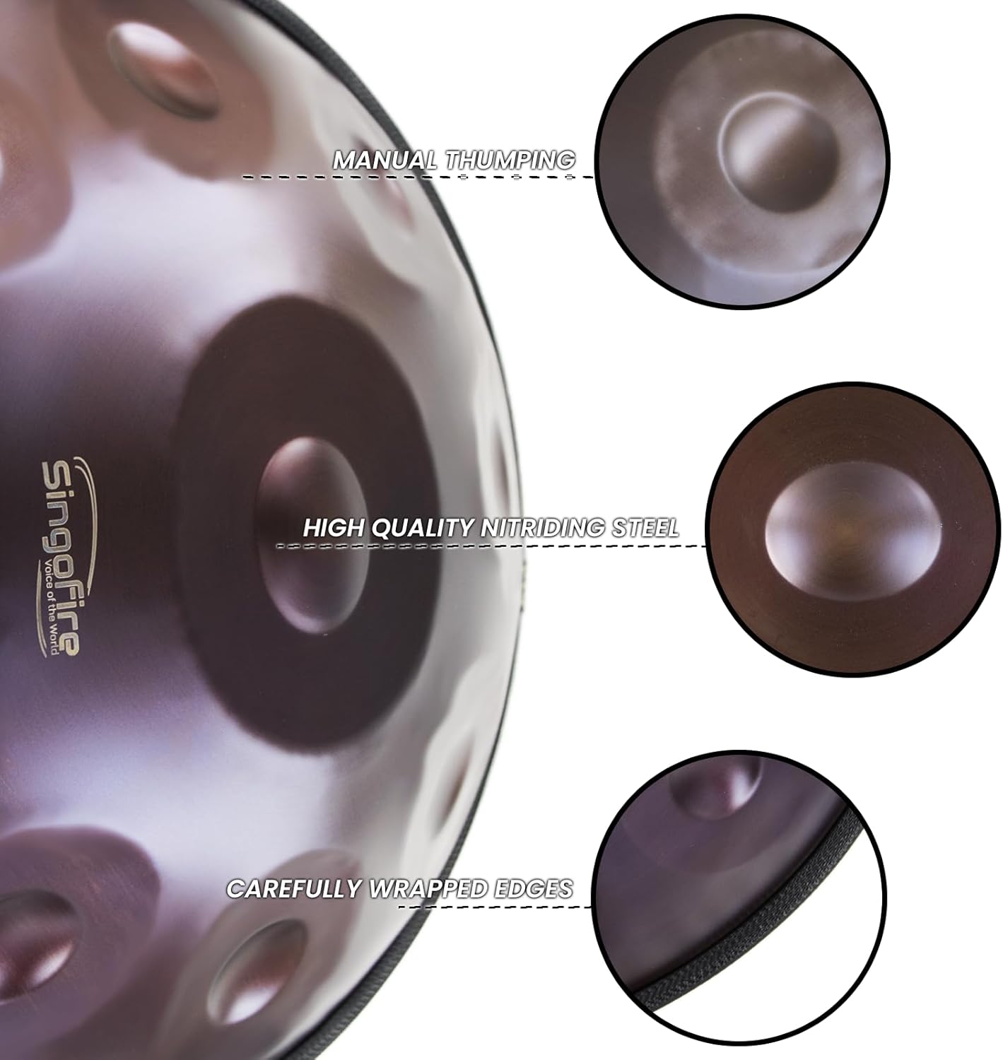 "SINGOFIRE" Handpan Drum, Handpan Drums for Adults, 22-Inch 432Hz D Minor Kurd Handpan, HandPan Instrument (Purple-10Notes(432HZ), 22-Inch)