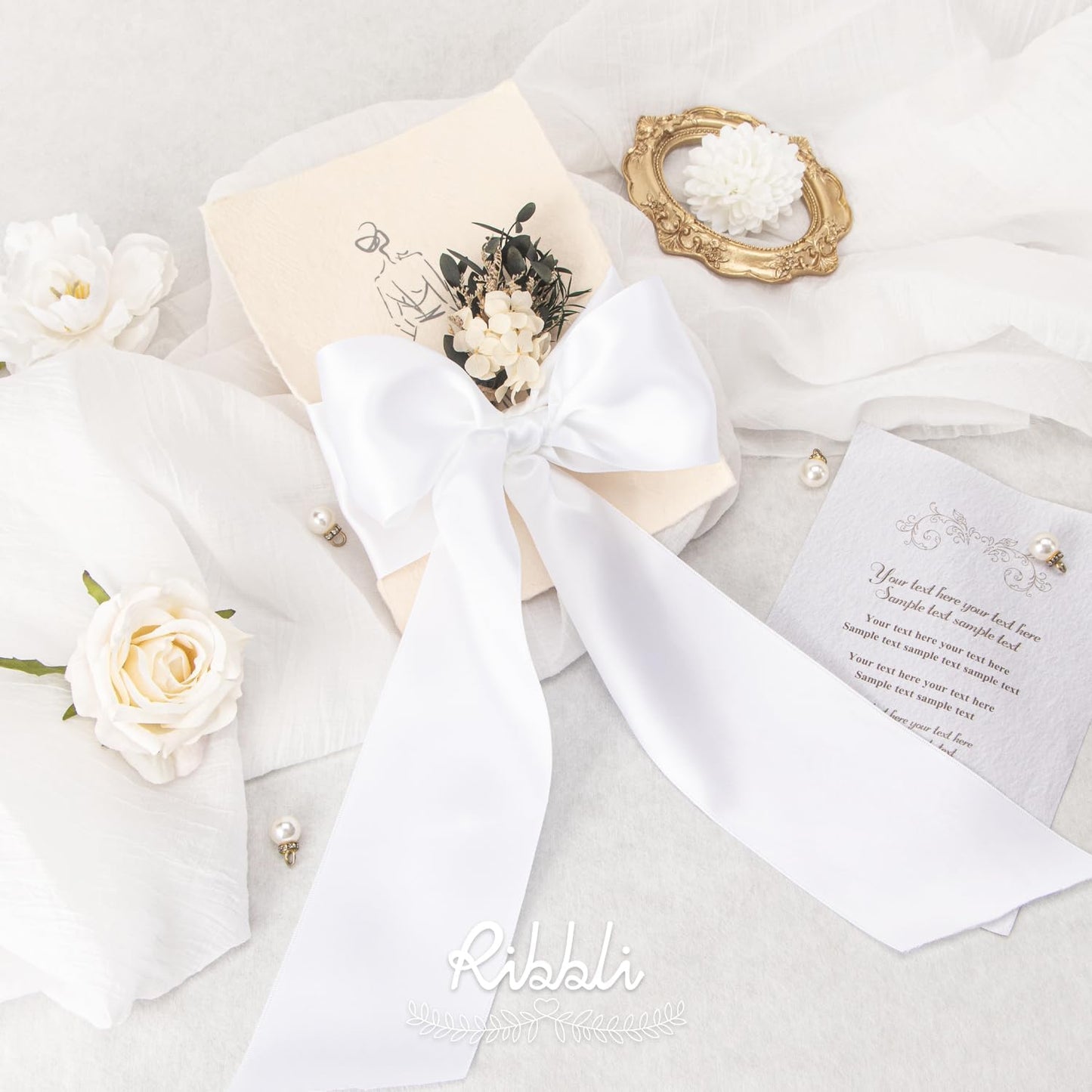 Ribbli White Double Faced Satin Ribbon, 3” x Continuous 10 Yards,Use for Bows Bouquet,Gift Wrapping,Floral Arrangement,Wedding Decoration