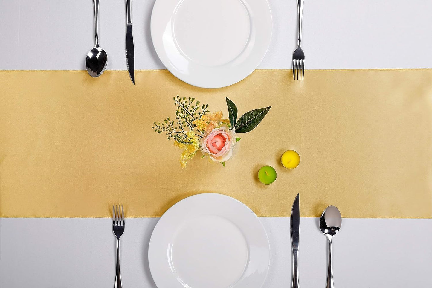 15-Pack Satin Table Runner Light Gold 12 x 108 inches Long, Table Runners for Wedding, Birthday Parties, Banquets Decorations(15 Pack, 12x108 Inch, Light Gold)