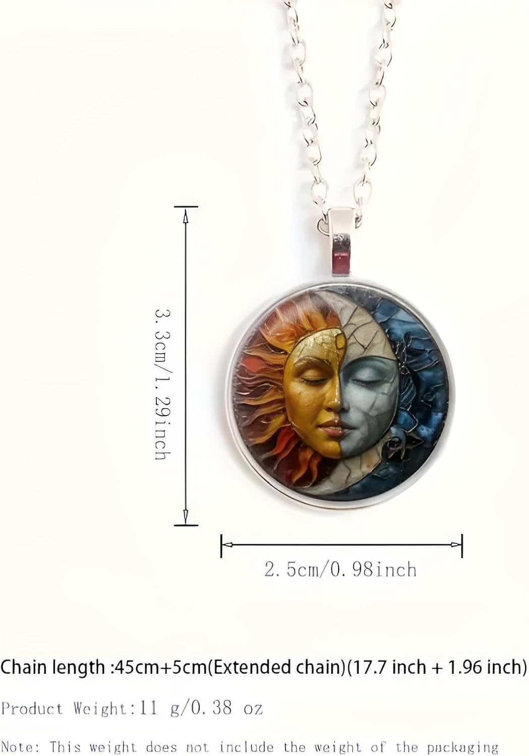 1pc Stunning Round Pendant Necklace - Unique Sun & Moon Pattern, Oil Painting Style Glass Mosaic, Alloy Construction, Trendy Sweater Chain, Fashionable Gift for Women - Christmas or Birthday Gift
