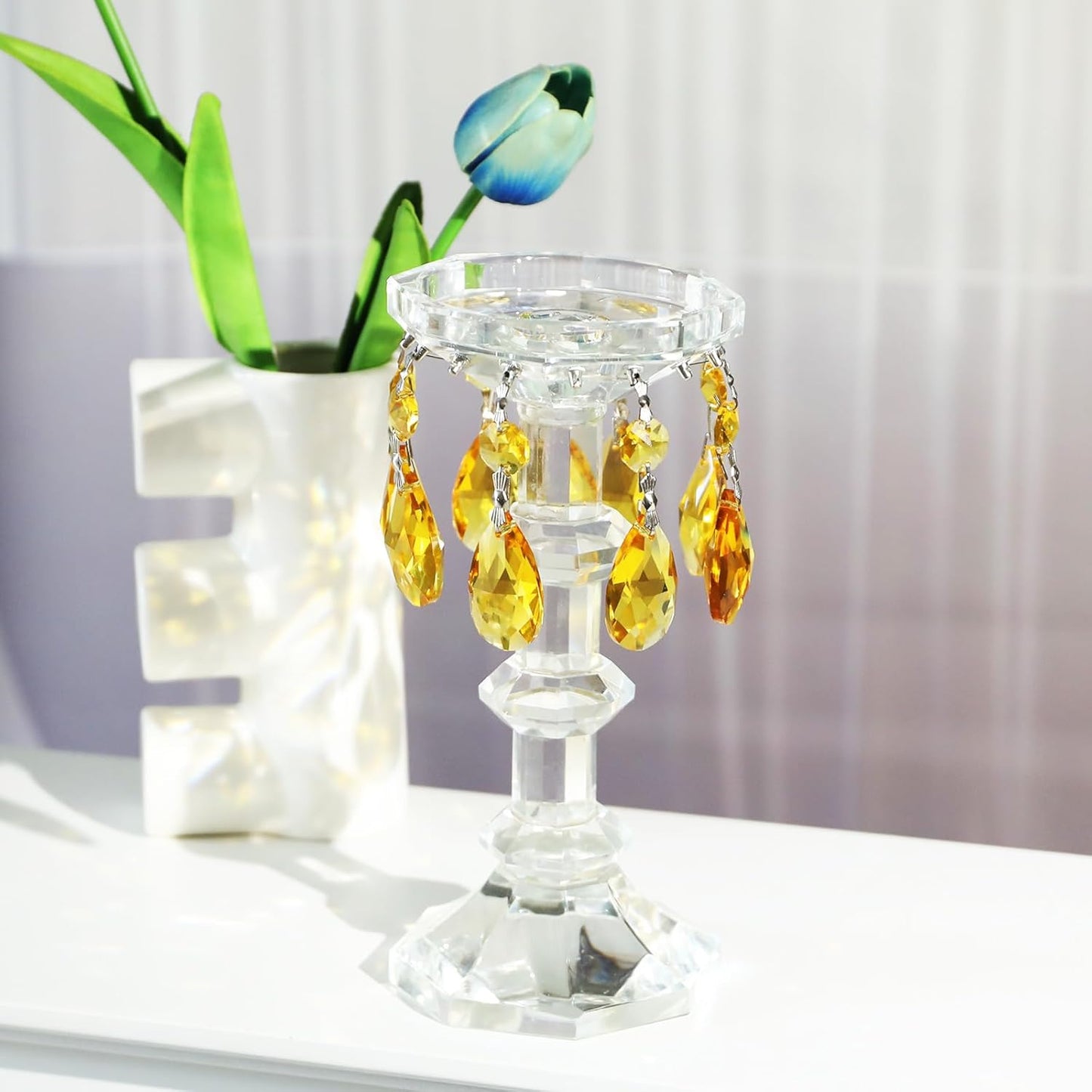 10pcs Crystal Prisms Chandelier Yellow Ornament Pendants Rainbow Maker 38mm Drop Prism Hanging Prisms for Wedding Party Chrismtmas Decoration DIY Jewelry