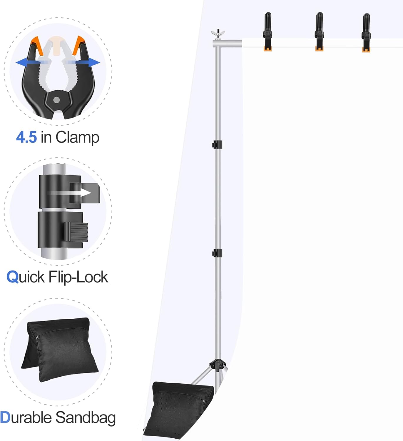 EMART Backdrop Stand 10x8.5ft(WxH) Photo Studio Adjustable Background Stand Support kit with 2 Crossbars, 8 Clamps, 2 Sandbags and Carry Bag for Parties, Events Decoration, Wedding, Photography-Silver
