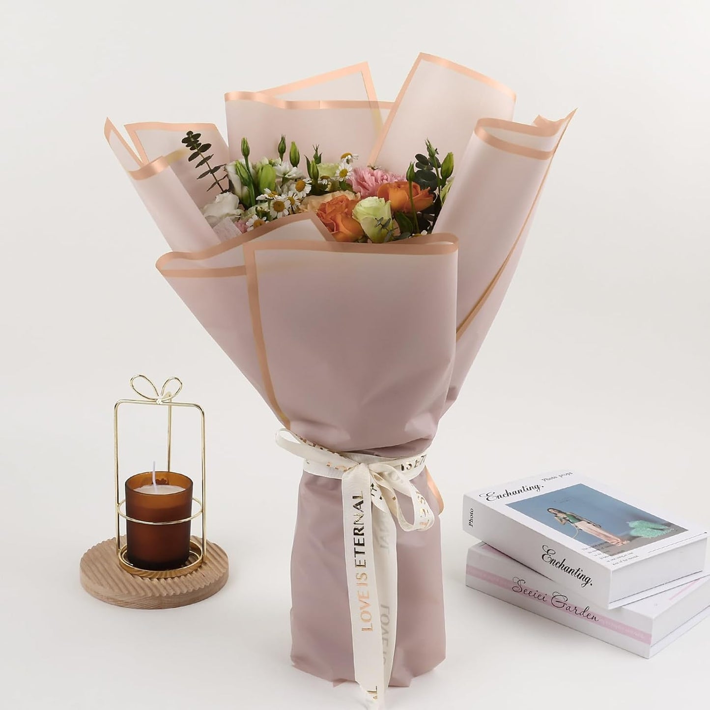 NESCCI 20 Sheet Flower Wrapping Paper - Waterproof Floral Bouquet Wrapping Paper, Florist Supplies Packaging Paper for Wedding Birthday Gift DIY (Dark Pink)