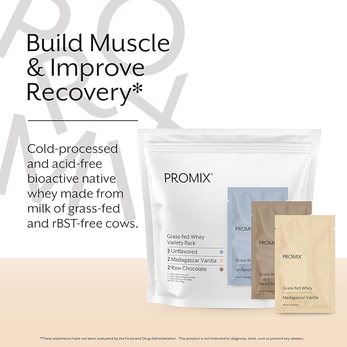 Promix Whey Protein Powder, Variety Pack (Unflavored, Vanilla, & Chocolate Flavors) Grass-Fed & 100% All Natural - Post Workout Fitness & Nutrition Shakes, Smoothies, Baking & Cooking Recipes
