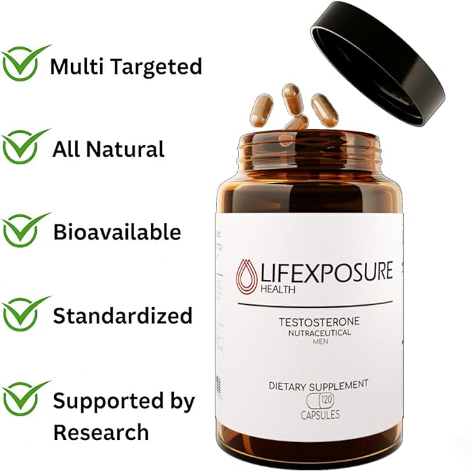 Lifexposure Testosterone Support for Men – Natural Supplement – Tongkat Ali, Ashwagandha, Shilajit, Royal Jelly – (120ct)