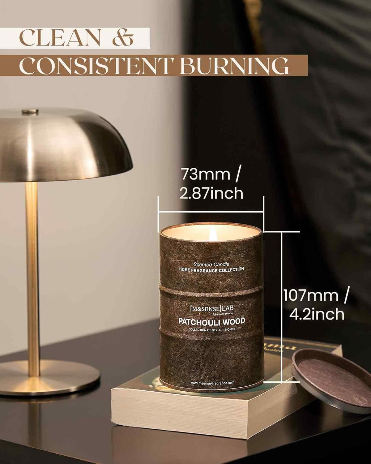 M&SENSE Patchouli Wood Scented Candles Natural Non Toxic, Aromatherapy Candle for Stress Relief Meditation Relaxing, Housewarming Gifts for Women Men, 11.3oz 70 Hour Long Burning