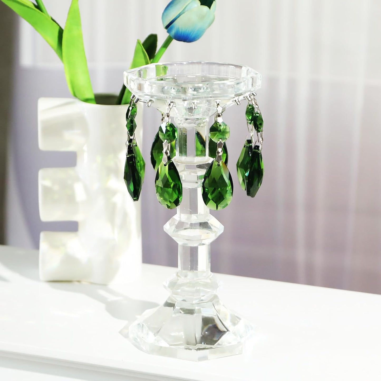 10pcs Crystal Prisms Chandelier Green Ornament Pendants Rainbow Maker 38mm Drop Prism Hanging Prisms for Wedding Party Chrismtmas Decoration DIY Jewelry