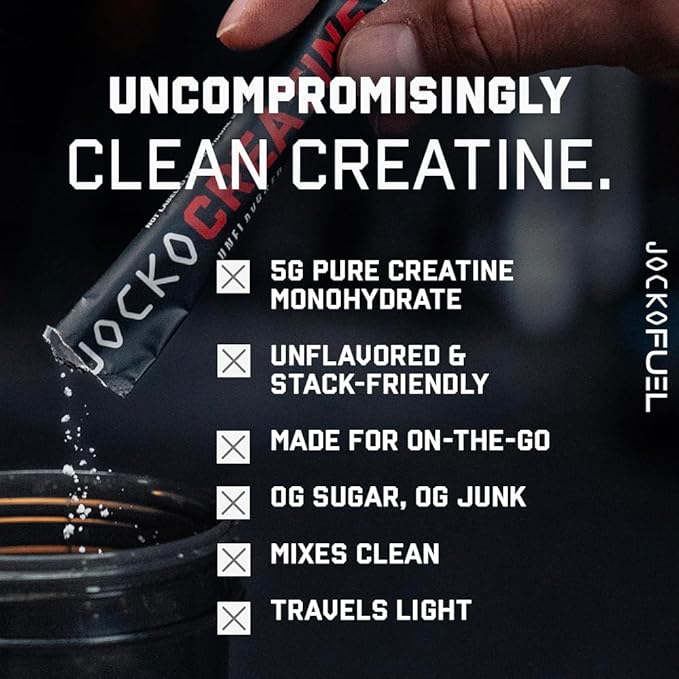 Jocko Fuel Creatine Stick Packs - Creatine Monohydrate Powder Travel Packs for Men & Women, Supplement for Athletic Performance & Muscle Health, 30 Servings 150g (Unflavored)