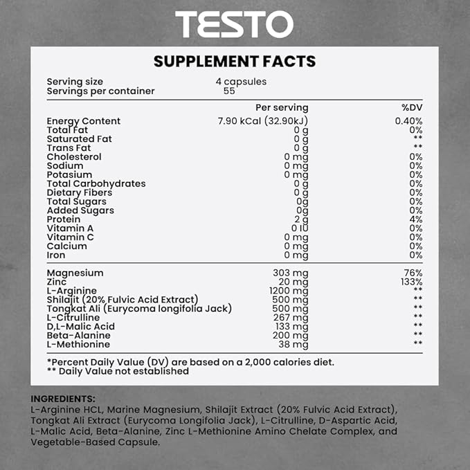 COURA Mens Testo - 220 Capsules 55 Servings - Vitamins for Men - Mens Testo - Shilajit Zinc Magnesium L Arginina Citrulina Beta
