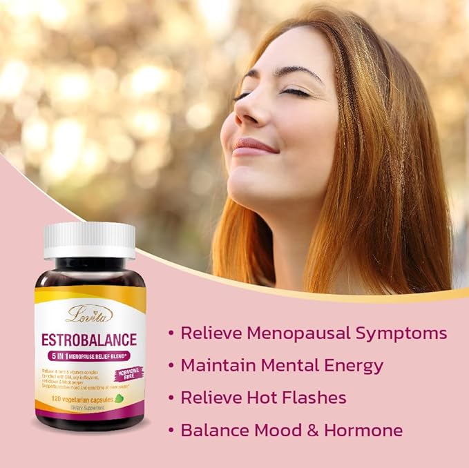 Lovita Menopause Supplements for Women, DIM Complex with Soy Isoflavones, Red Clover, Vitamin D3 & Black Pepper for Menopause & Hormone Balance Support, 120 Vegetarian Capsules