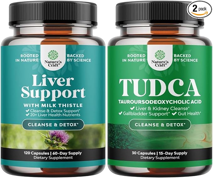 Bundle of Liver Support - Silymarin Milk Thistle Supplements with Dandelion Root, Choline, Beetroot & Artichoke Extract and Bile Salt TUDCA - High Purity Tauro Ursodeoxycholic Acid Gallbladder Cleanse