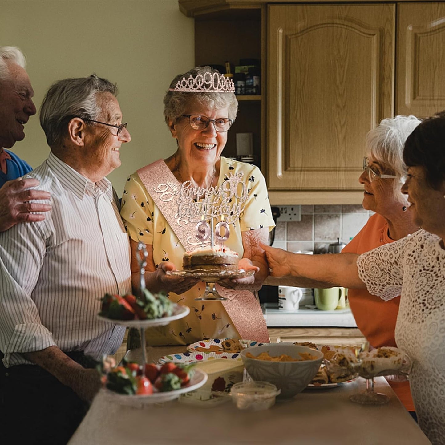 90th Birthday Decorations Women, Including Crown/Tiara, Sash, Cake Topper and Candles, Happy 90th Birthday Decorations for Women