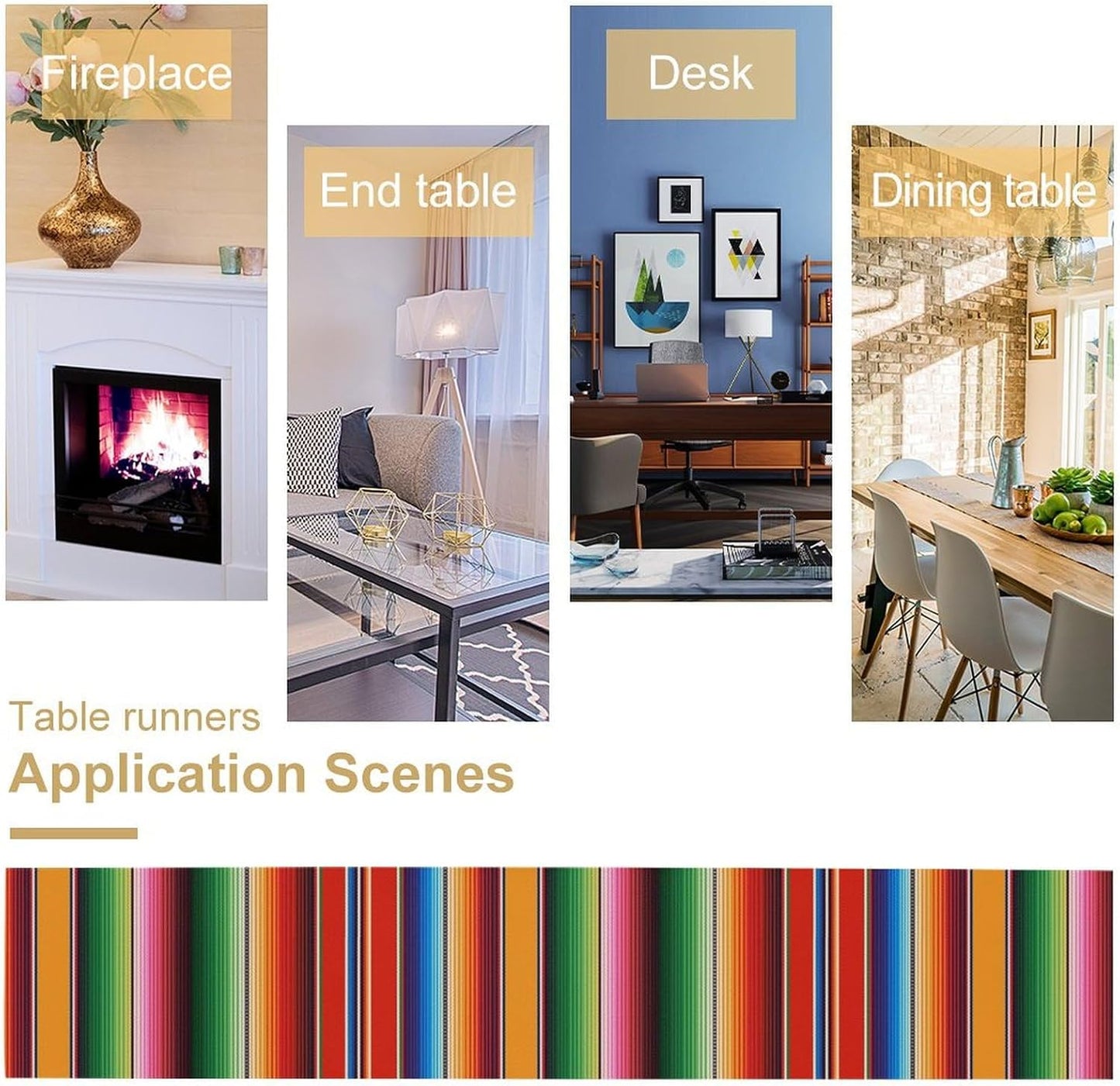 Mexican Table Runner,Colorful Stripe Art Table Runner for Kitchen Dining Table Home Party Decoration 13x108 Inch