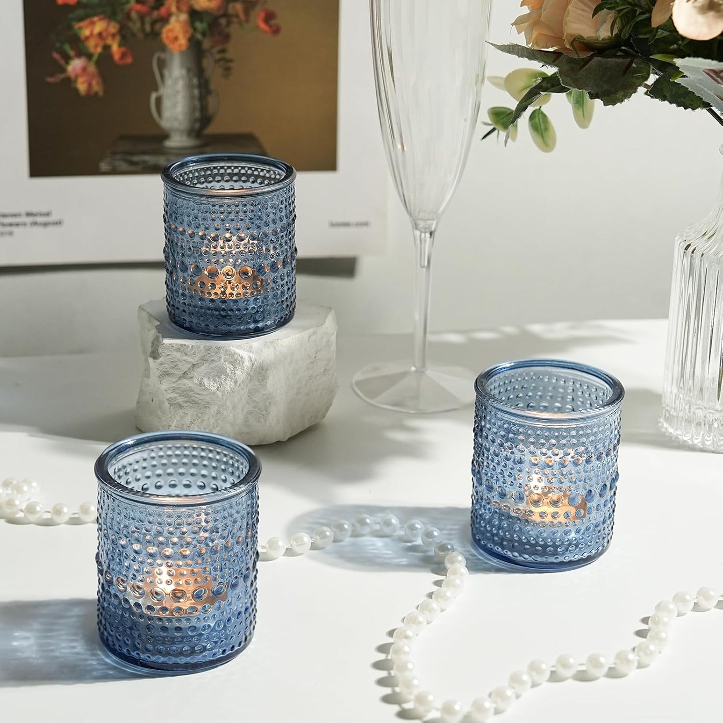 36pcs Blue Votive Candle Holders, Elegant Glass Votive & Tealight Candle Holders for Wedding Centerpieces Party Decorations and Home Decor for Tables (Blue)