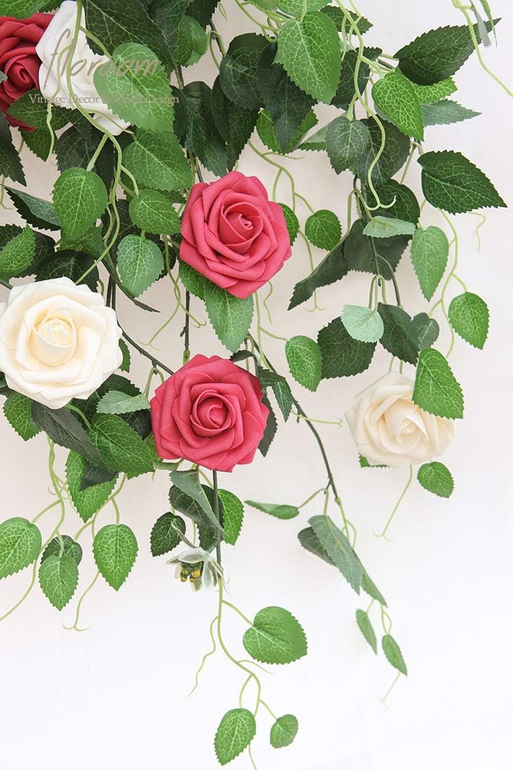 Floroom Artificial Flowers 25pcs Real Looking Champagne Foam Fake Roses with Stems for DIY Wedding Bouquets Bridal Shower Centerpieces Floral Arrangements Party Tables Home Decorations