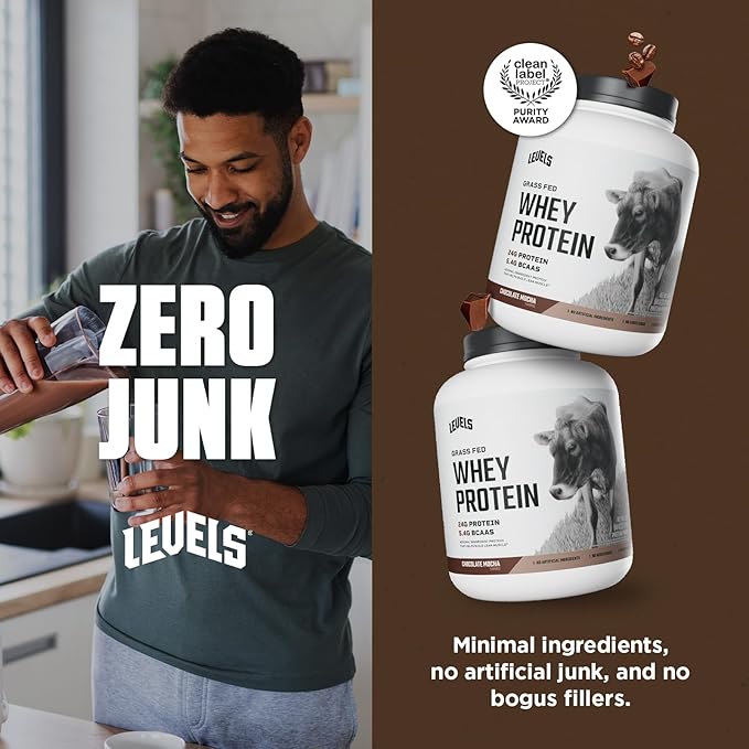 Levels Grass Fed Whey Protein Powder, No Artificials, 24G of Protein, Chocolate Mocha, 5LB