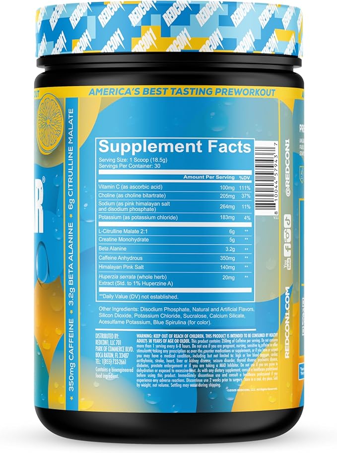 REDCON1 Total War Reloaded Pre Workout Powder, Icey Blue Lemonade - Creatine, Beta Alanine + L-Citrulline Malate Keto Friendly for Men & Women with 350mg of Caffeine - Fast Acting (30 Servings)