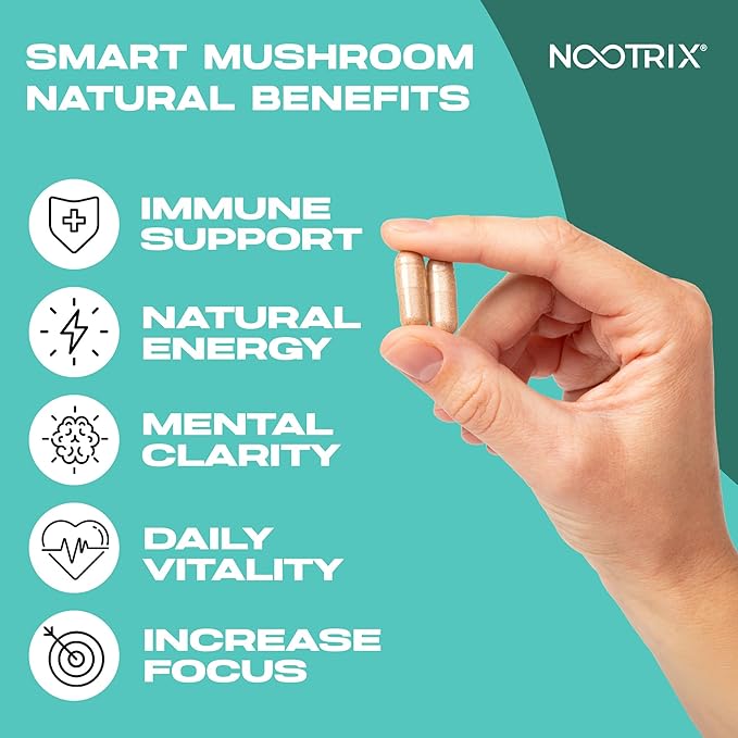 Smart Mushrooms Complex Supplement | Supports Memory, Mental Focus, Cognitive Health & Energy | 27,000mg Organic Mushrooms | Lions Mane, Reishi, Cordyceps, Chaga & Turkey Tail | 120 Capsules