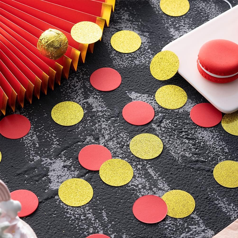 Gold and Red Confetti Table Decoration for Birthday Wedding Graduation Retirement Theme Party,1.2 inch in Diameter,200 Counts