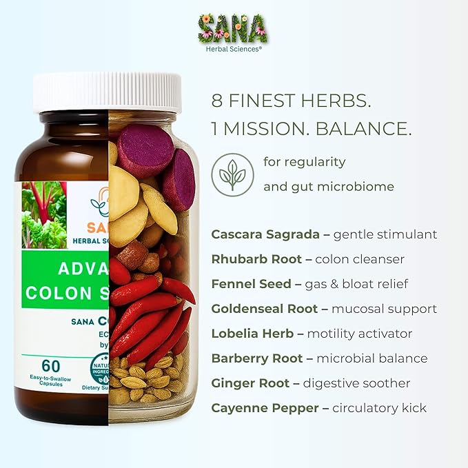 Natural Stool Softener - Safe for Daily Use, Postpartum, Pregnancy | Ultra Gut Daily Colon Cleanse, Constipation Relief for Adult and Senior Women & Men | 60 Herbal Laxative Pills | Sana Herbal