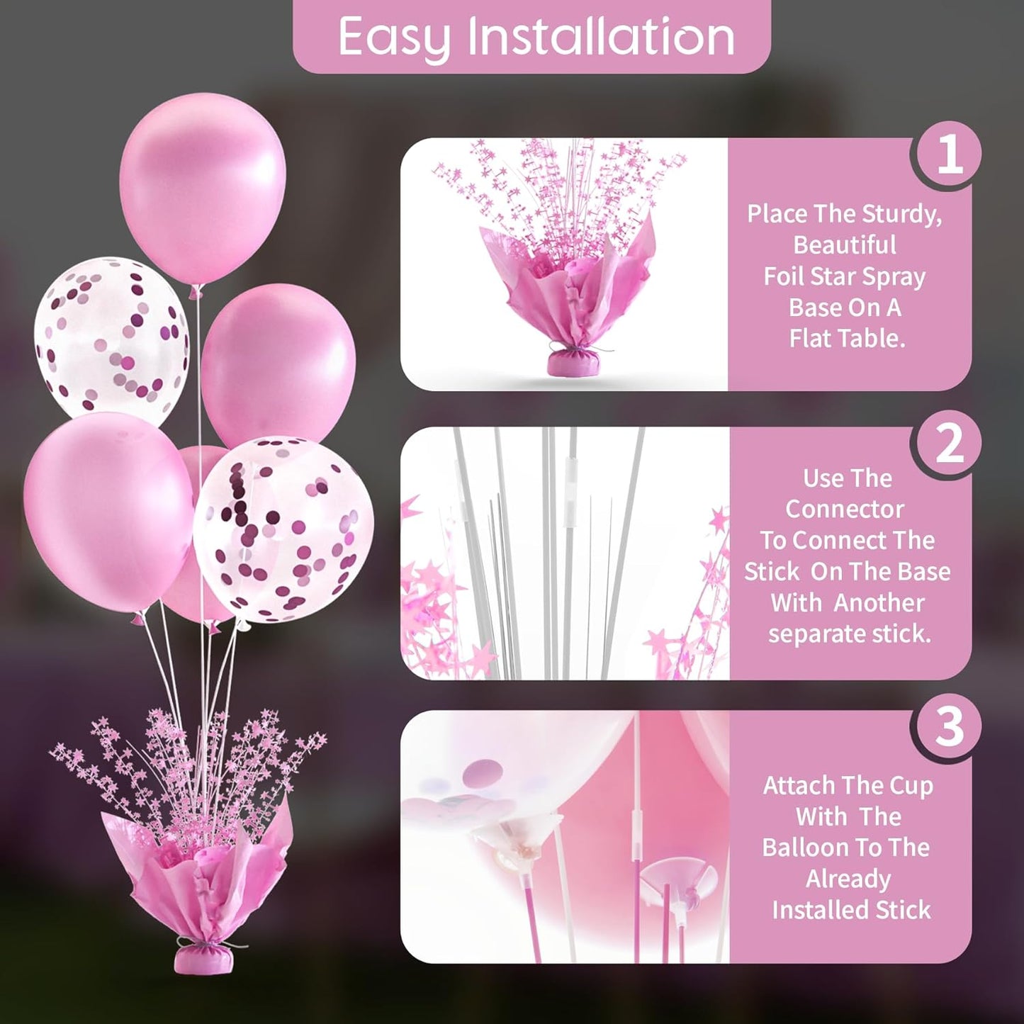 4 Set Pink Balloon Table Centerpieces for Birthday Parties, Balloon Stand Kit with Pink Balloons for Table Decoration