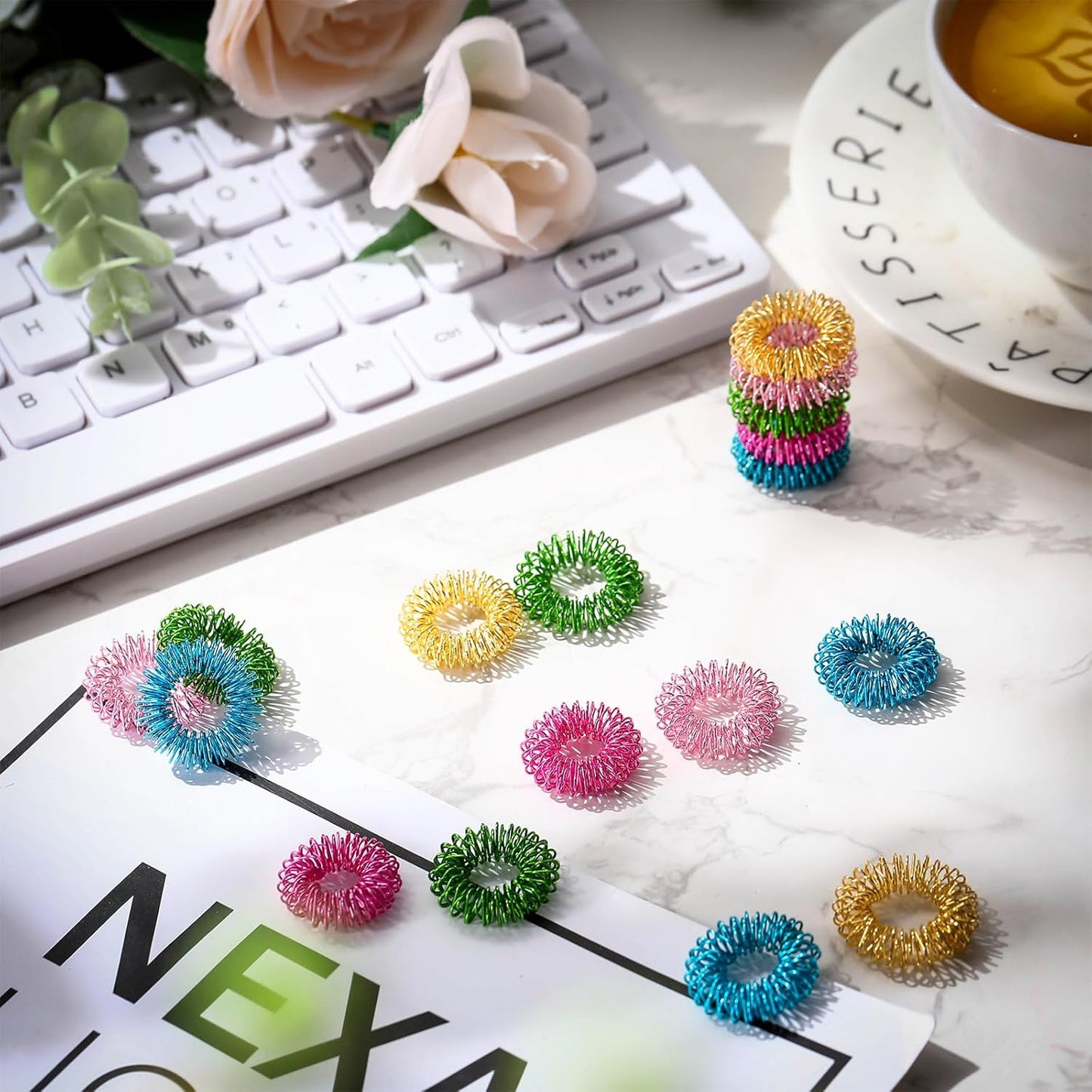 100 Pack Spiky Sensory Finger Rings, Acupressure Spiky Sensory Finger Rings for Adults, Silent Stress Reducer and Massager Fidget Ring for Anxiety for Men, Women(Vivid Colors)