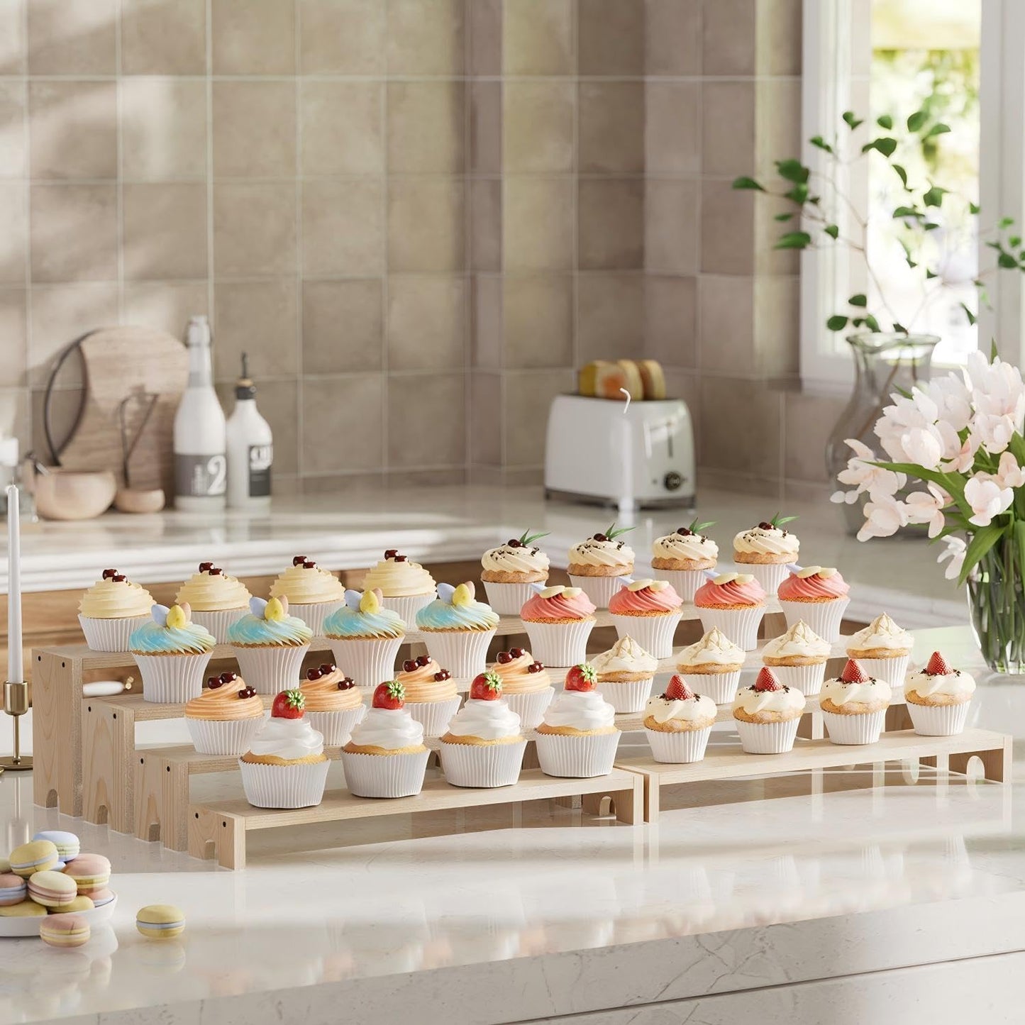 14 Inch Large Wooden Tiered Riser Display Stands, 2 Set Stackable Wooden Cupcake Stand Dessert Table Display Set,Tiered Shelf Organizer,Display Stands Shelf,Vendor Booth Display Items for Vendor Events(Natural Wood Color)