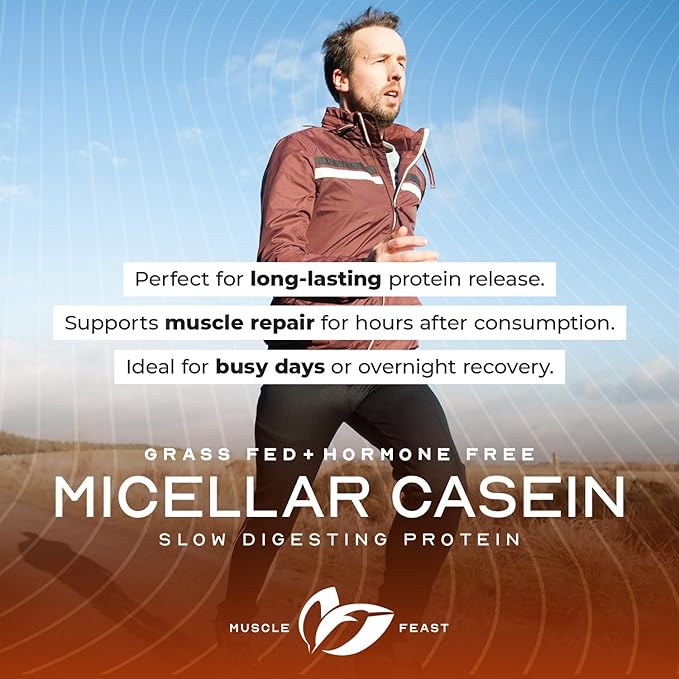 Muscle Feast Grass Fed Micellar Casein Protein Powder, Pasture Raised & Hormone Free, Slow Digesting Casein Protein - Supports Overnight Muscle Recovery, Gluten Free Protein Powder - Vanilla, 2lb