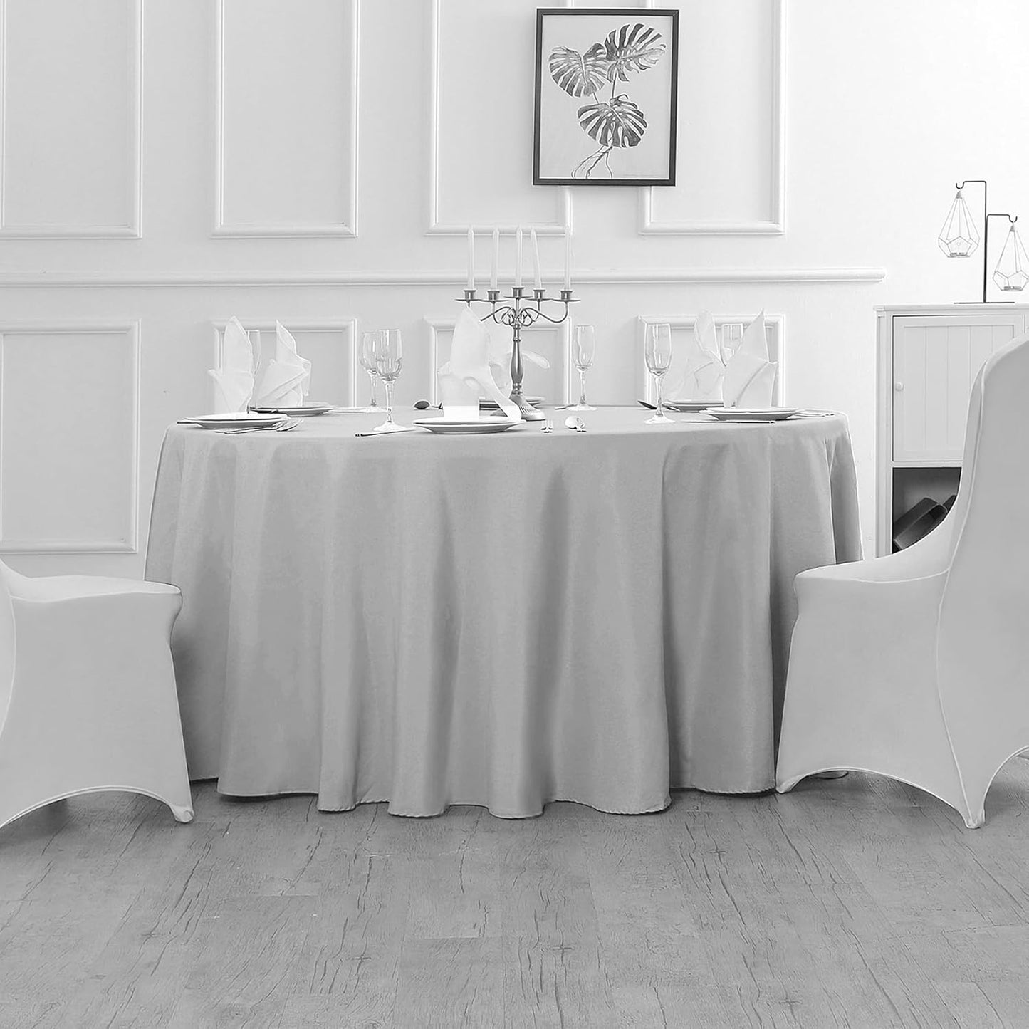 60 inch Round Tablecloth Washable Polyester Table Cloth Decorative Table Cover for Wedding Party Dining Banquet(60 inch,Silver)