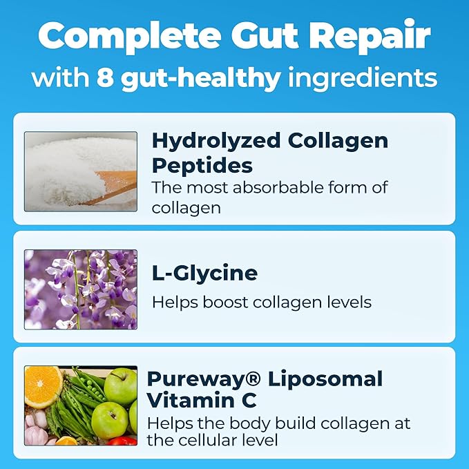 Happy Mammoth Complete Gut Repair Probiotic, Prebiotic, Fiber & Collagen Supplement for Gut Health, Digestion, Healthy Gut Microbiome, Reduces Constipation & Bloating 24 Servings, Vanilla Flavor