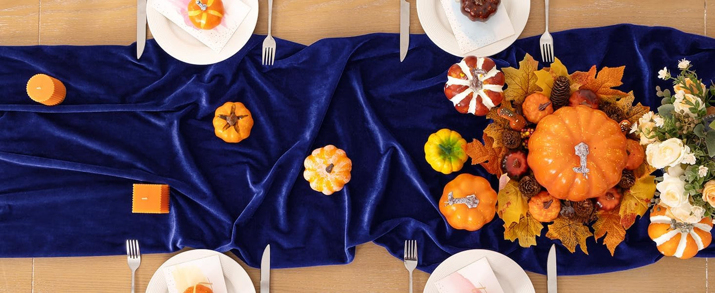Royal Blue Velvet Table Runner 3 Pack Fall Thanksgiving Table Runners 20 x 120 Inch Luxurious Elegant Velvet Fabric Friendsgiving Table Decor for Christmas Dinner Wedding Bridal Baby Shower