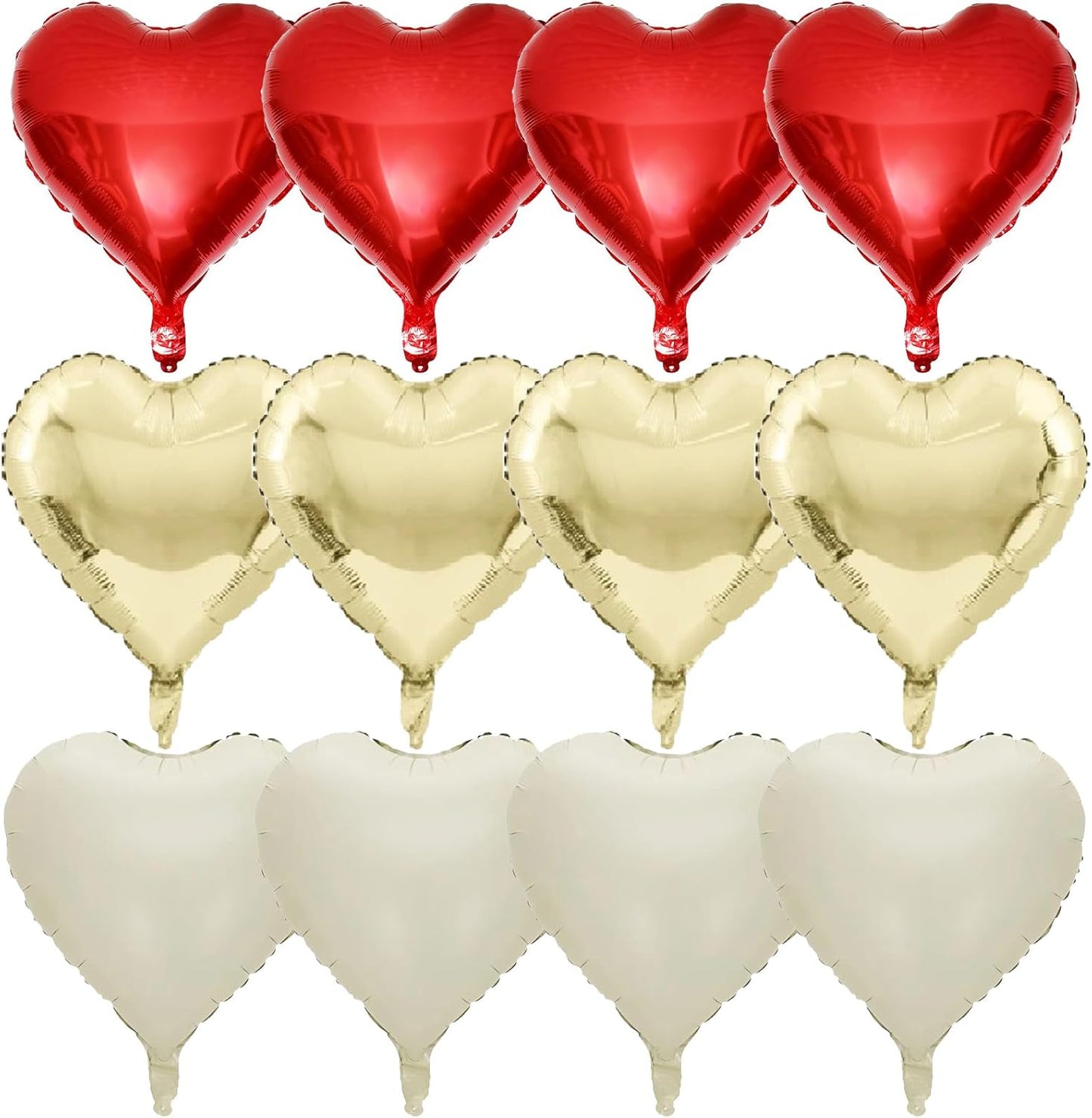 Red Gold Heart Balloons Foil, 12Pcs 18 Inch Metallic Red Gold Cream Beige Heart Shape Foil Balloon for Girls Women Birthdays Wedding Baby Shower Valentines Mother's Day Xmas Christmas Party Decor
