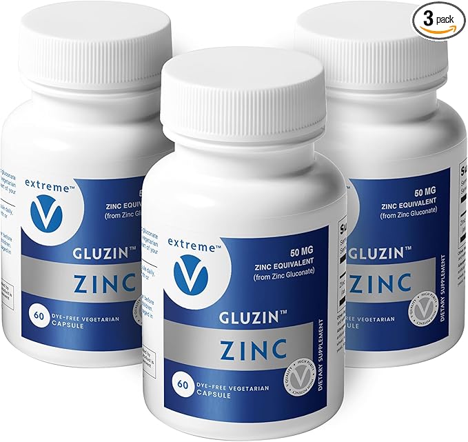 Zing MG50 OTC ZINC GLUCONATE 50mg, (3 Bottles - 180 Vegetarian Capsules)