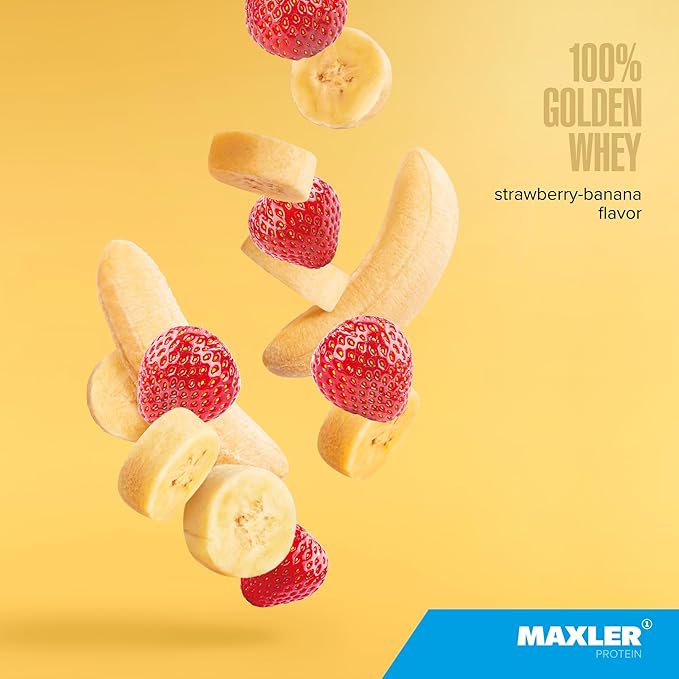 Maxler 100% Golden Whey Protein - 24g of Protein per Serving - Premium Whey Protein Powder for Pre Post Workout - Fast-Absorbing Whey Concentrate, Isolate & Hydrolysate Blend - Strawberry Banana 5 lb