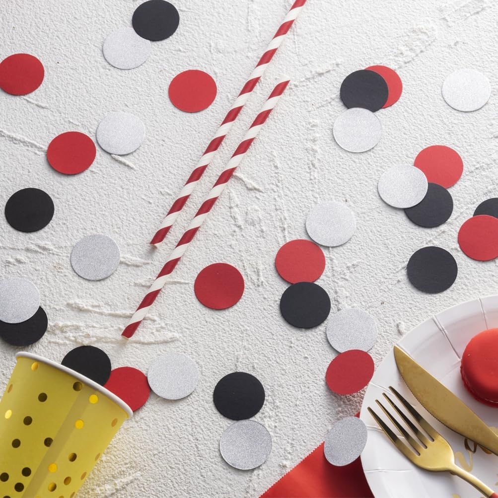 Silver Black and Red Confetti Table Decoration for Birthday Retirement Halloween Graduation Theme Party,1.2 inch in Diameter,200 Counts