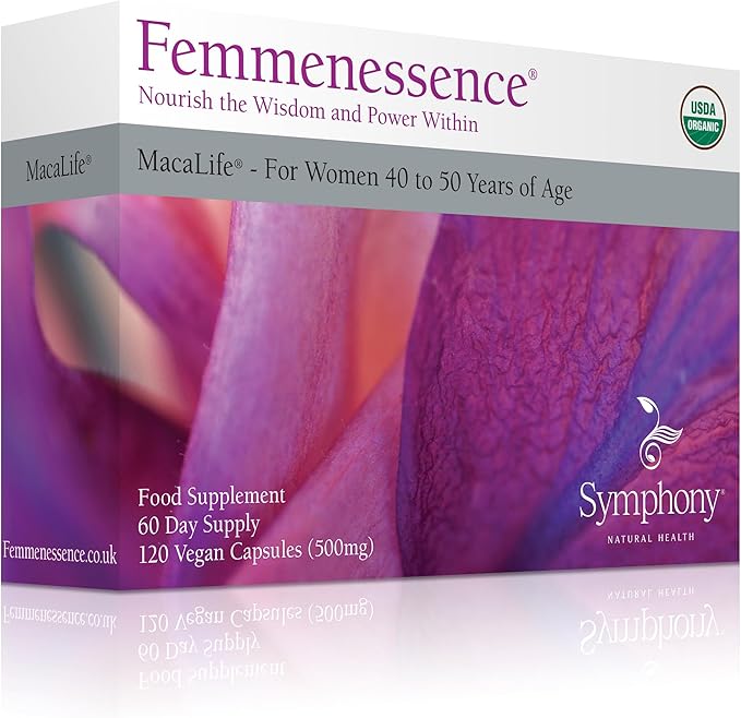 Femmenessence® MacaLife® – Clinically Proven Perimenopausal Supplement for Natural Hormone Balance, Symptom Relief, Heart & Mood Support, Without Added Hormones (120 Capsules, 60 Day Supply)