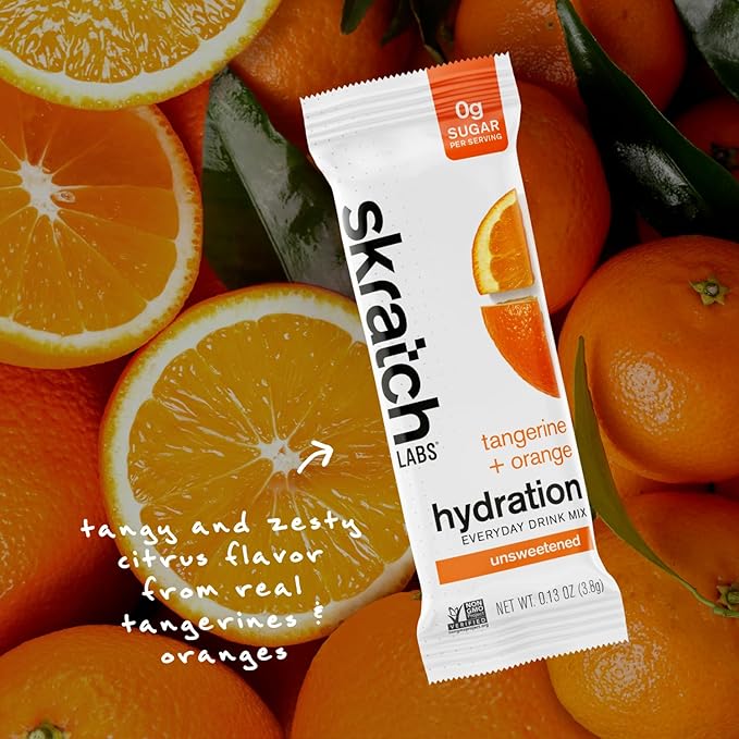 Skratch Labs Unsweetened Electrolyte Powder Packets - Everyday Hydration - Sport Drink Mix - Sugar Free - Electrolytes Booster- Tangerine + Orange - 15 Servings - Keto, Paleo, Vegan, Non-GMO